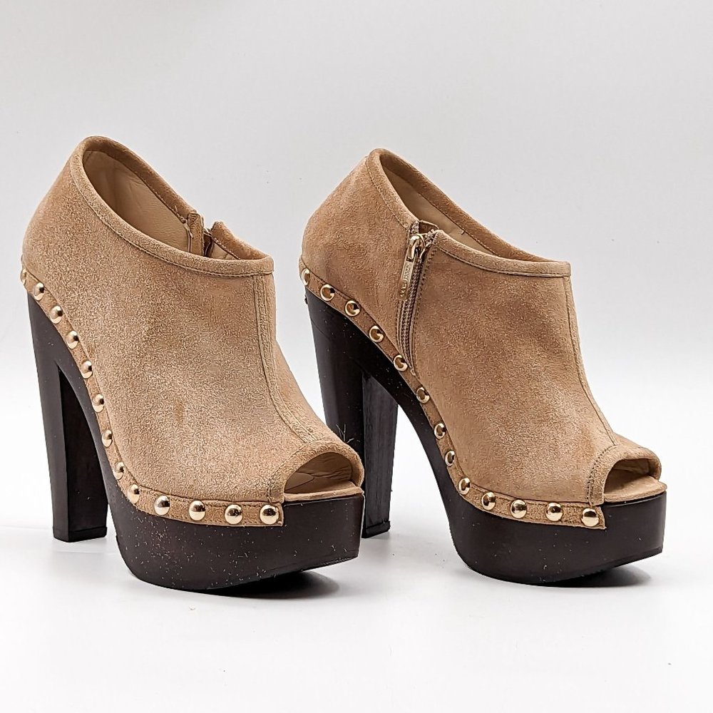 Jimmy Choo Wmn Urge Beige Studded Suede Leather Peep Toe Clog Boots sz 9US EUR39 - Picture 1 of 12